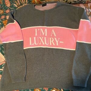Gray and Pink 'I'm a Luxury' Sweater - Princess Diana